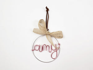 Wire Ornament with Name, Jute Ribbon and Suede Cord