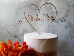 Load image into Gallery viewer, Heart Mr and Mrs Rustic Wire Cake Topper
