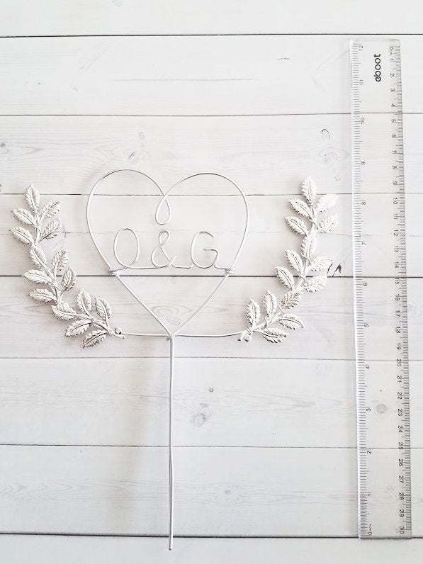 Initials with Laurel Wire Wedding Cake Topper